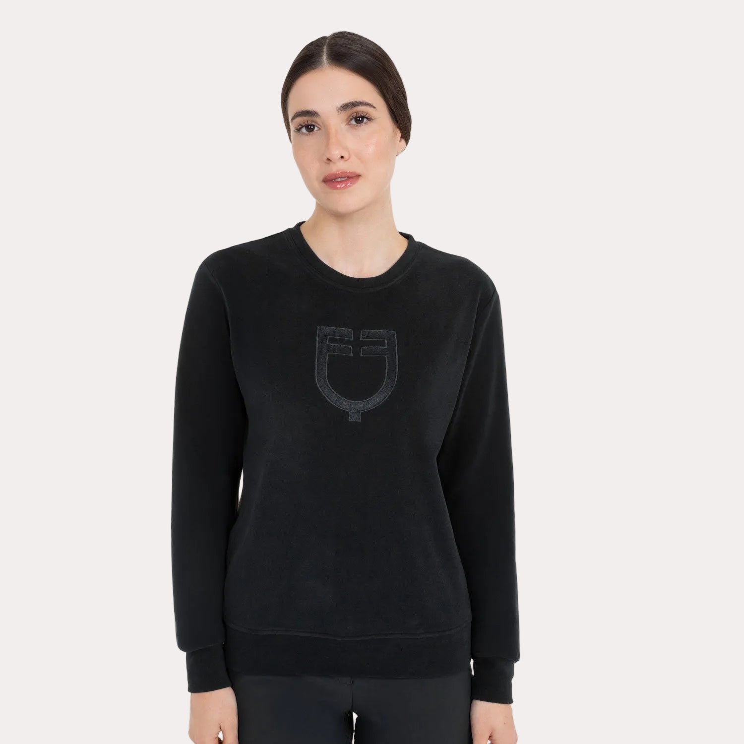 Sweat-shirt femme col rond en polaire noir - EQUESTRO