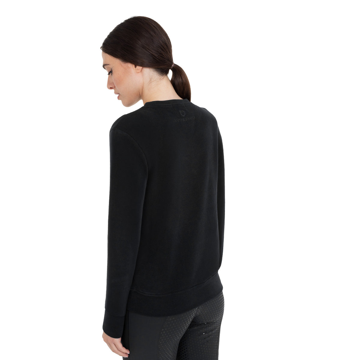 Sweat-shirt femme col rond en polaire noir - EQUESTRO