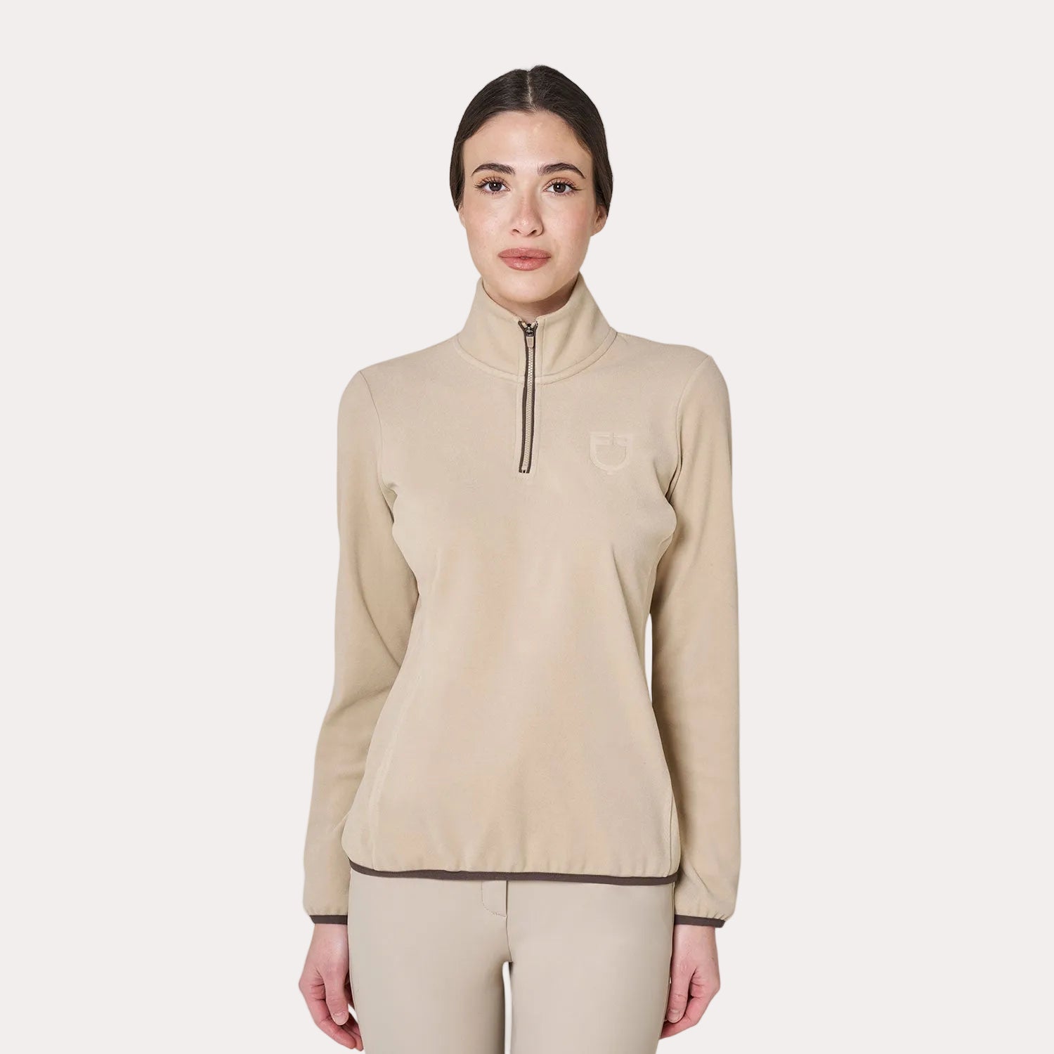 Sweat-shirt femme à col montant en polaire avec zip 3/4 COBBLESTONE - EQUESTRO