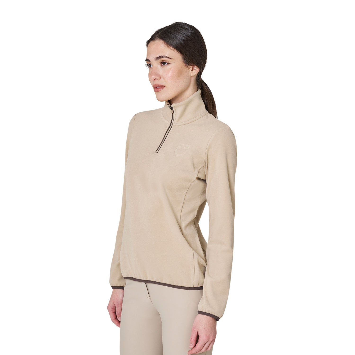 Sweat-shirt femme à col montant en polaire avec zip 3/4 COBBLESTONE - EQUESTRO