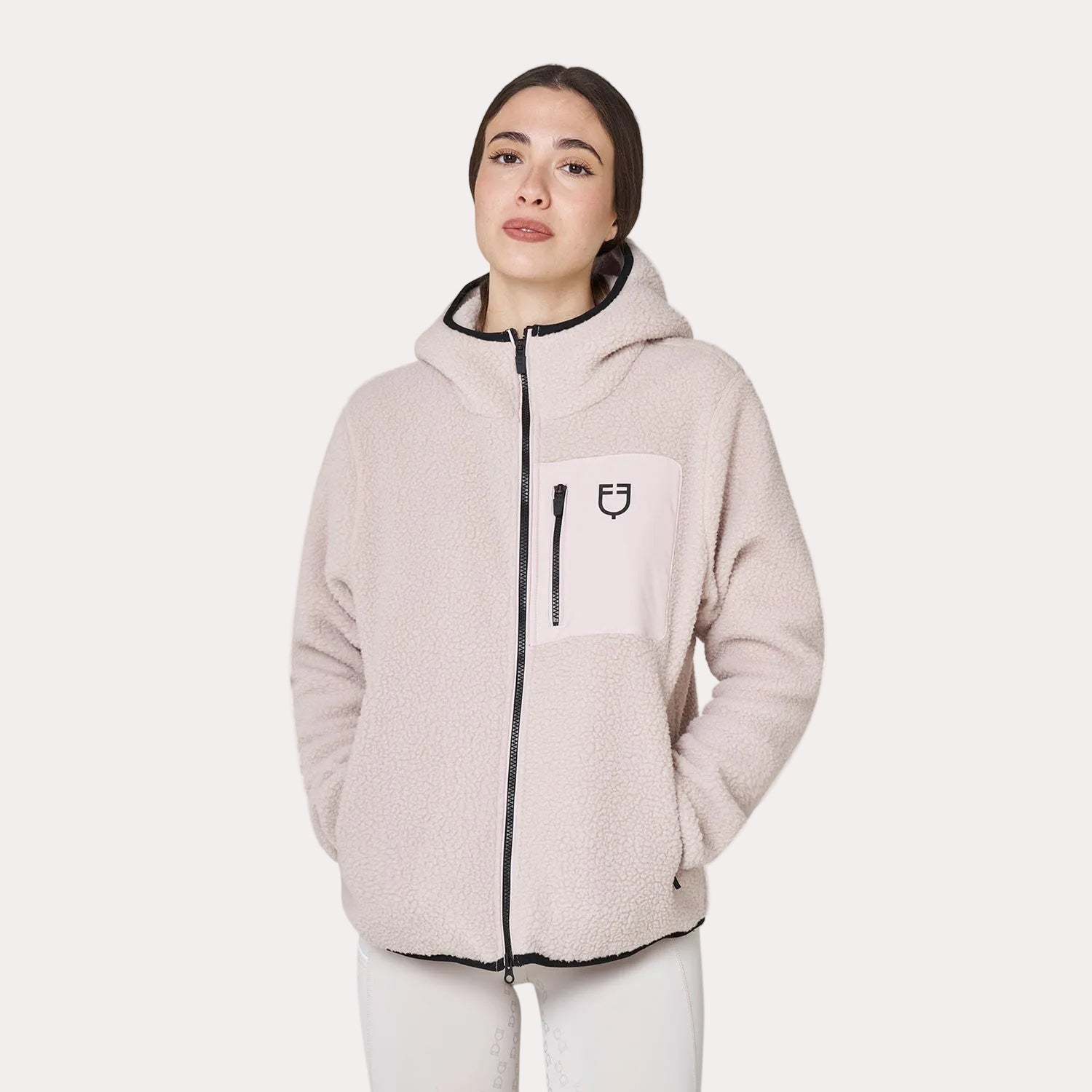 Sweat femme en polaire teddy avec capuche et fermeture éclair - EQUESTRO