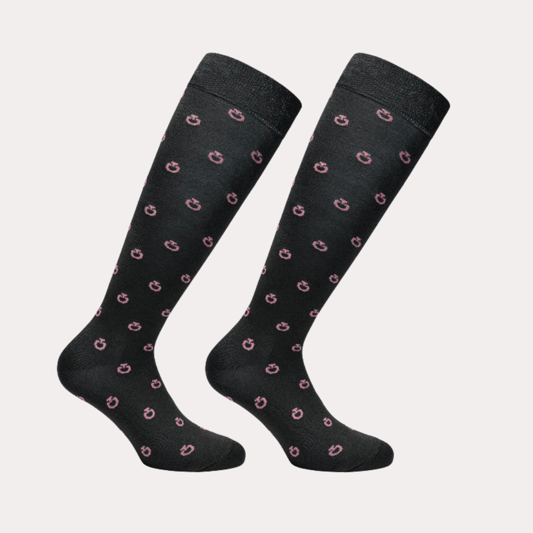 Chaussettes d'équitation Mini Jacquard Logo noir/ lilas - Cavalleria Toscana