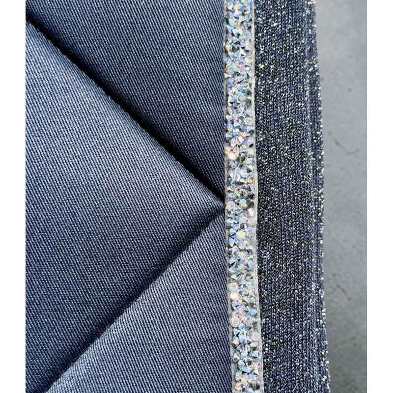 Tapis Bleu Marine Bord Lurex Galon Strass Argent - JU&PA
